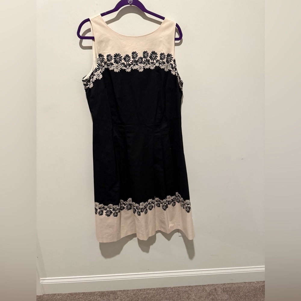 Talbots Elegant Black and Cream Floral Midi Dress